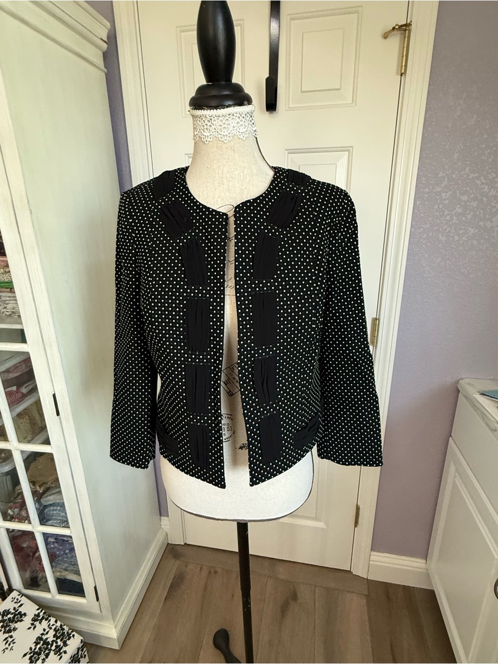 CAbi Black Polka Dot Cropped Blazer